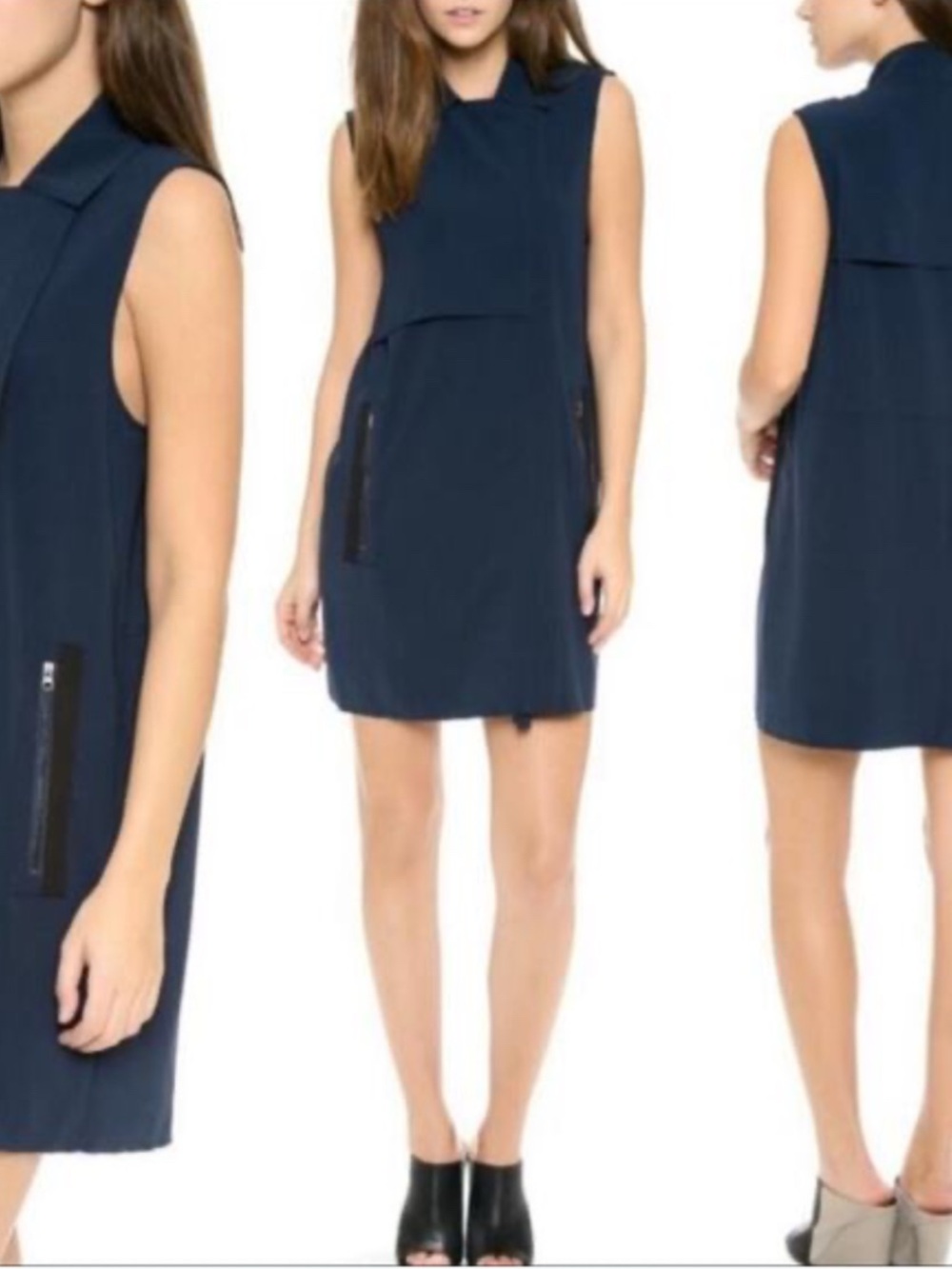 Vince Navy Sleeveless Mini Dress with Zip Pocket Details